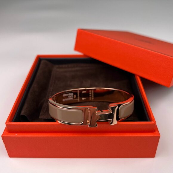 Hermes Size GM Clic H Letter Embellished Blanc Women's Bracelet